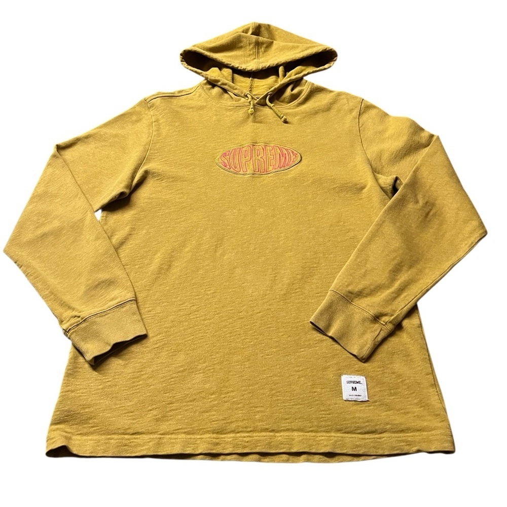 Supreme Yellow Gold Hooded Pullover with Red Embroidered Logo Size Medium